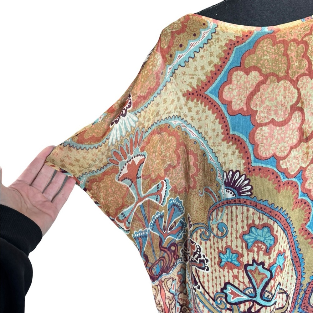 Tommy Bahama 100% Silk Paisley Tunic Top M Boho Resort Coastal Luxe F76 - Picture 2 of 7